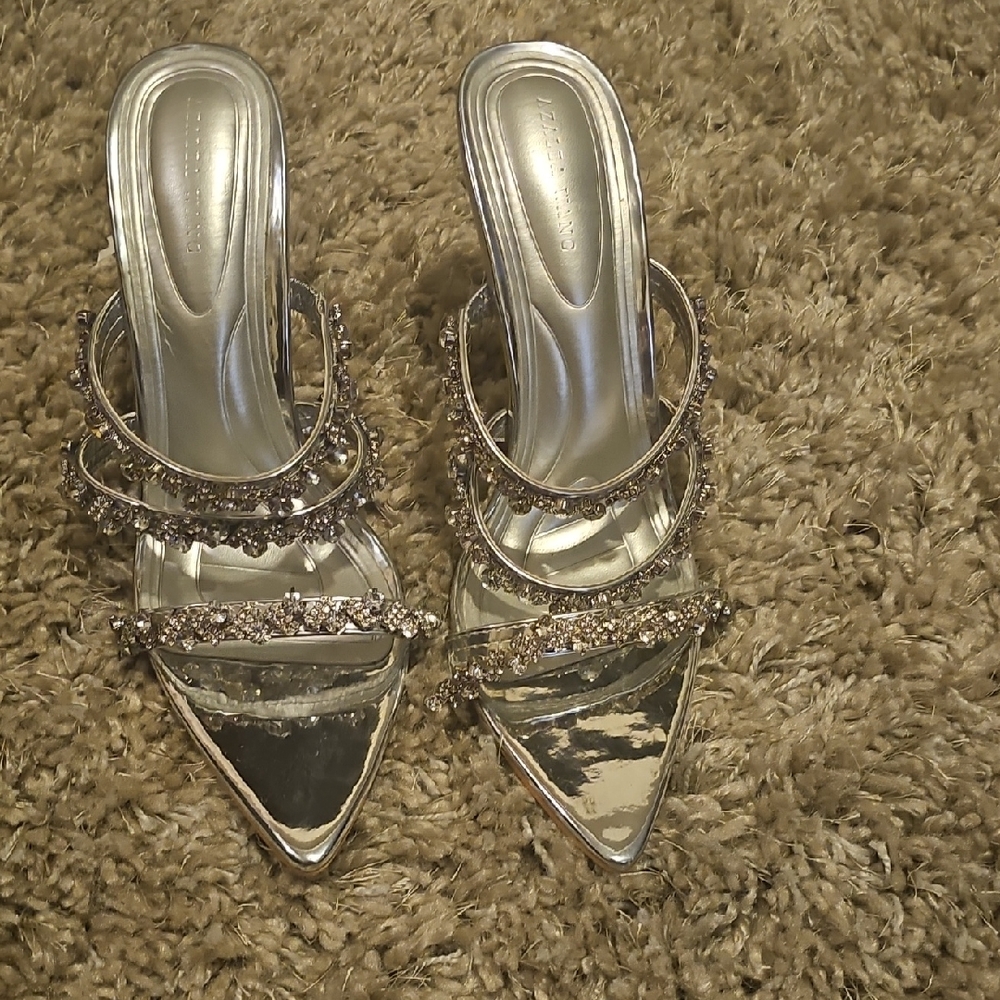 Glamorous Silver Stiletto Heels with Strappy Design